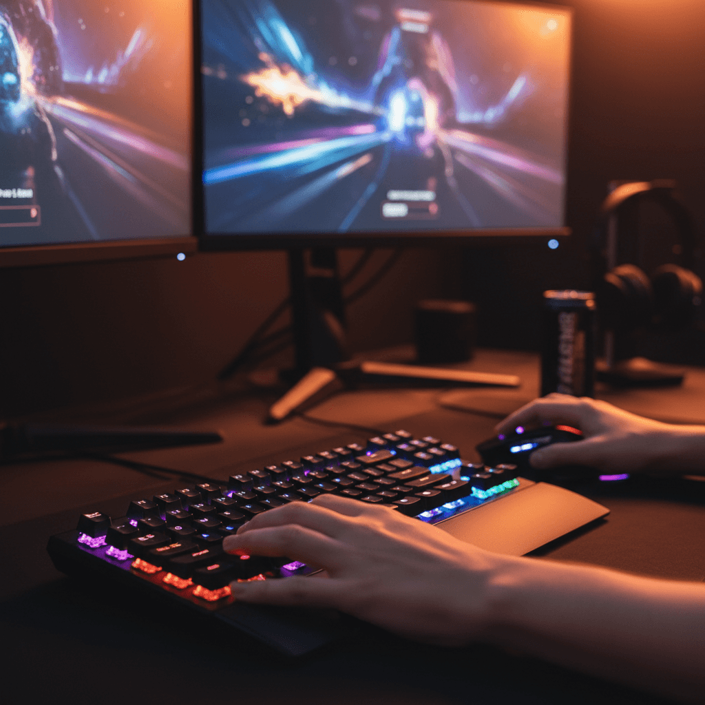 لاعب ممترف يلعب لعبة فيديو على الكمبيوتر